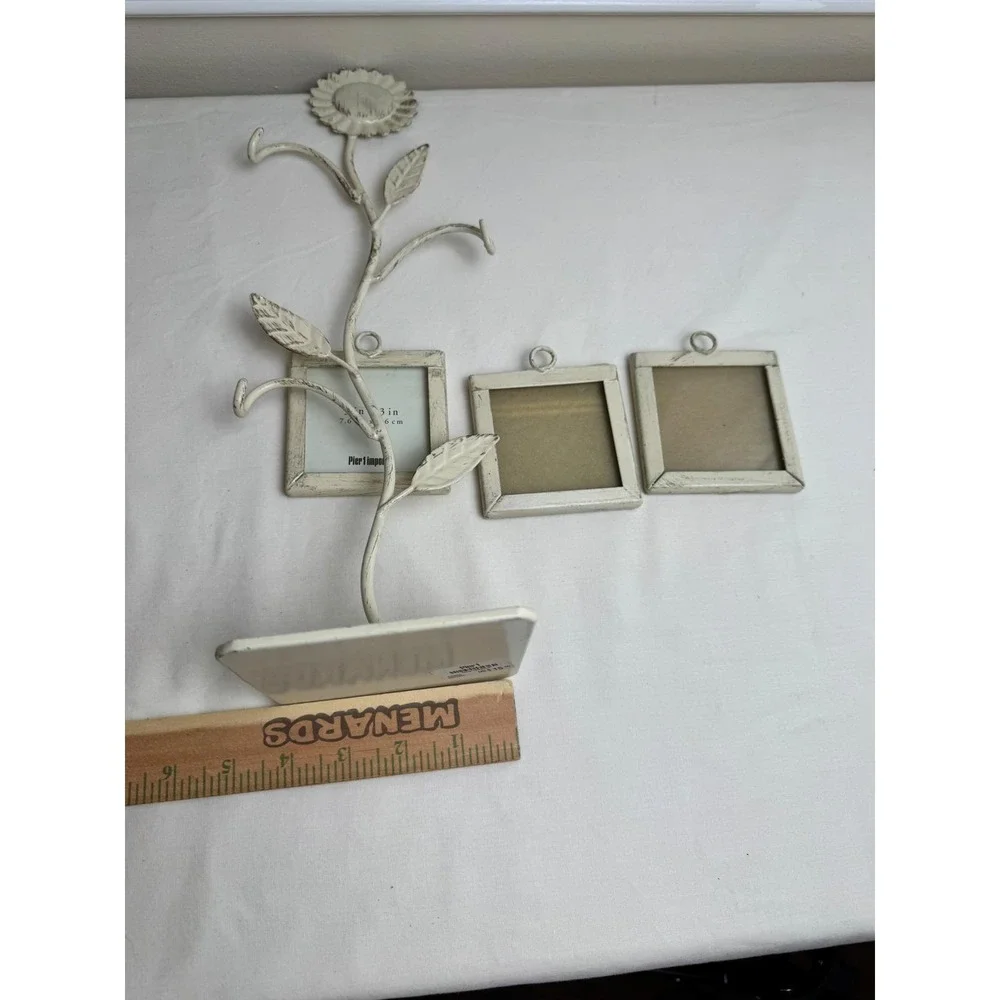 Pier 1 Imports Sunflower Photo‎ Tree Distressed White Metal 3 Frame Shabby Chic